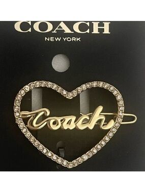 NEW! COACH Heart Shaped Goldtone Hair Clip with Rhinestones, NWT! GORGEOUS!